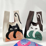 Cute Cat Knitted Shoulder Bag - White