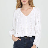 Eyelet Embroidered Button Front Blouse