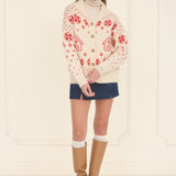 Button Front Snowflake Cardigan - Red Combo