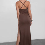 Elenour Cupro Maxi Dress - Brown