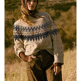 Cable Knit Fair Isle Raglan-Sleeve Sweater - Oatmeal