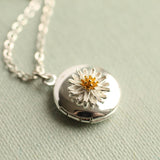 Tiny Silver Daisy Locket - Silver