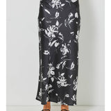 Floral Satin Maxi Skirt - Black