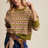 Jacquard Knit Sweater - Olive