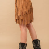 Western Fringe Suede Mini Skirt - Tan