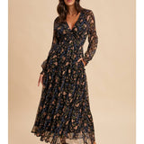 Smocked Floral Maxi Dress - Midnight