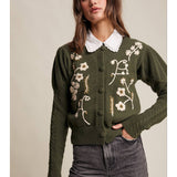 Vintage Floral Cardiagn - Dark Olive