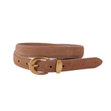Suede Belt with Gold Curve Buckle - Camel