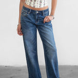 Low Rise Straight Jeans - Medium Wash
