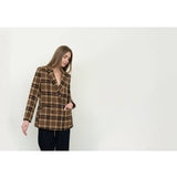 Plaid Mid-Length Button Front Jacket - Brown Combo