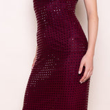Rhinestone Mesh Maxi Dress - Burgundy