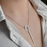 Circle Bar Y Necklace - Geometric Lariat Pendant
