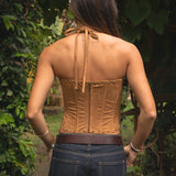 Riviara Stretch Suede Embroidered Western Corset Halter Top - Tan