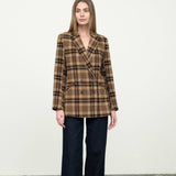 Plaid Mid-Length Button Front Jacket - Brown Combo