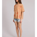 Daisy Embroidered Buttondown Shirts - Burnt Orange