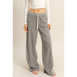 Waffled Knit Pants with Contrasting Ties - Gray