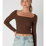Ribbed Long Sleeve Square Neck Crop Top