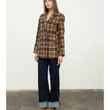 Plaid Mid-Length Button Front Jacket - Brown Combo