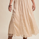 Lace Inset Midi Skirt - Cream