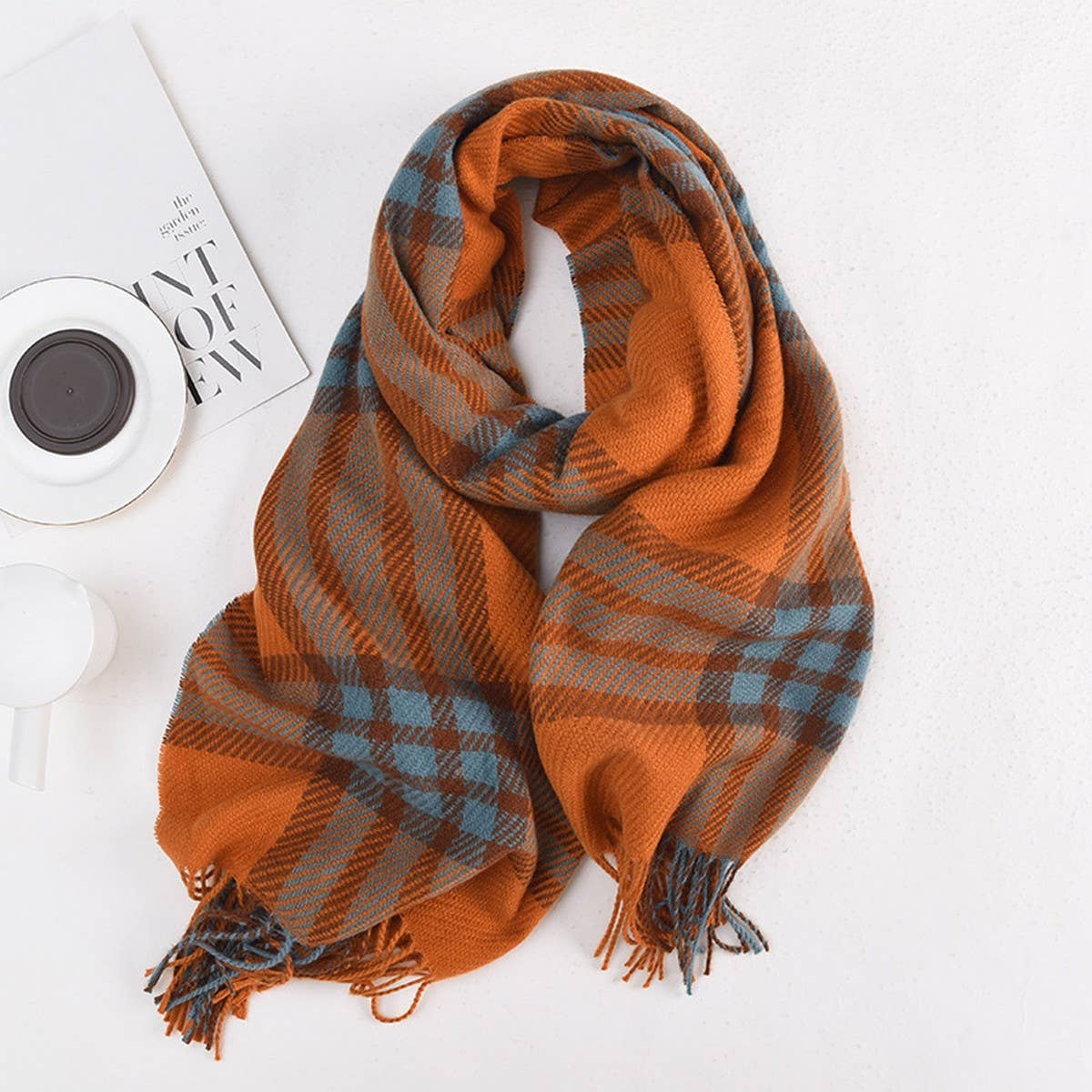 Plaid Fringe Shawl Scarf