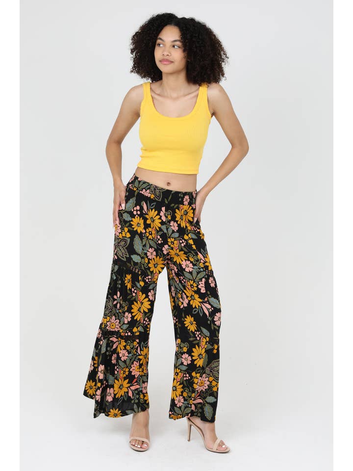 Wide Leg Lace Detail Tie Waist Pants