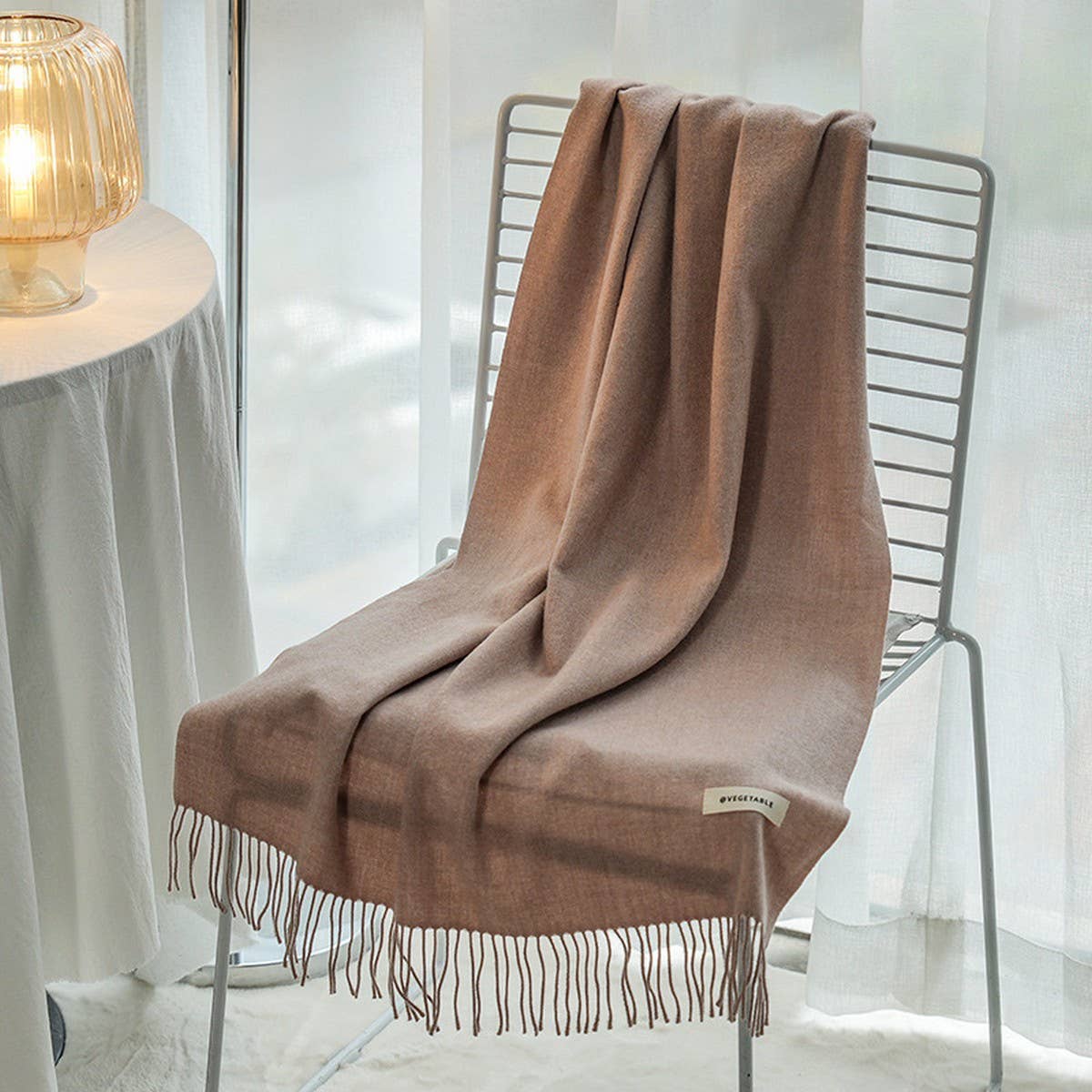 Solid Color Cashmere-Feel Fringe Shawl Scarf