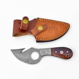 Damascus Steel Skinner Knife with Gut Hook - Walnut