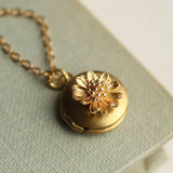 Tiny Gold Daisy Locket - Brass