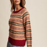 Fair Isle Knit Sweater - Burgundy Combo