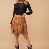 Western Fringe Suede Mini Skirt - Tan