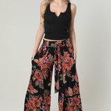 Wide Leg Lace Detail Tie Waist Pants