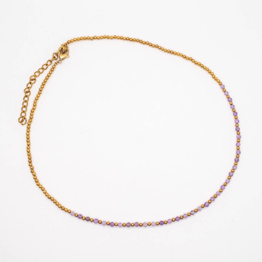 Simple Beaded Faceted Stone Necklace - Great for Layering!