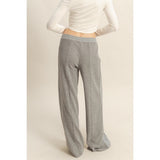 Waffled Knit Pants with Contrasting Ties - Gray