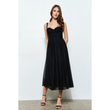 Mini Dot Tulle Bustier Midi Dress - Black