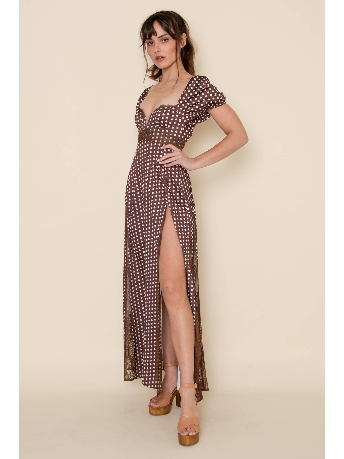 Polka Dot Maxi Dress - Brown combo