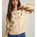 Embroidered Blossom Knit Sweater- Cream Combo