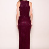 Rhinestone Mesh Maxi Dress - Burgundy