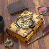 Vintage Leather Journal Notebook Diary with Compass Print 