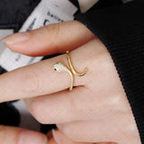 S925 Silver Snake Shape Single Black Eye Zirconia Ring