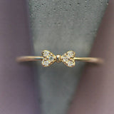 Silver 14k Gold Plated Bow Zirconia Ring