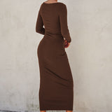 Ribbed Knit Square Neck Midi Dress