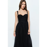 Mini Dot Tulle Bustier Midi Dress - Black