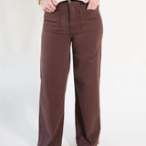 Mini Patch Pocket Wide Leg Pants - Dark Brown