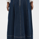 Lace-Up Denim Midi Skirt - Dark Wash