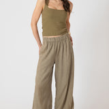 Wide Leg Linen Pants - Olive