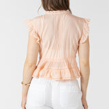 Lace Trim Soft Peplum Blouse - Peach Fizz
