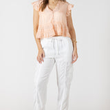 Lace Trim Soft Peplum Blouse - Peach Fizz
