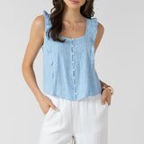 PINTUCK RUFFLE DETAIL TANK - Mini Blue Stripe