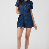 BELTED UTILITY ROMPER - Dark Indigo
