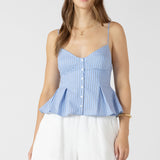 PLEATED BUTTON FRONT CAMI - Mini Blue Stripe